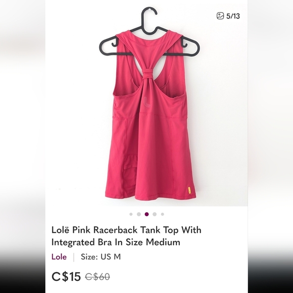 Bundle Of 3 Pink Athletic Tank Tops In Size medium - Nike + Adidas + Lolë - Picture 4 of 10